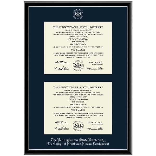 #102 The College of Health and Human Development double diploma frame Onexa Silver (Black)